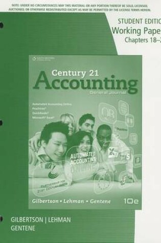 Cover of Working Papers, Chapters 18-24 for Gilbertson/Lehman/Gentene's Century  21 Accounting: General Journal, 10th