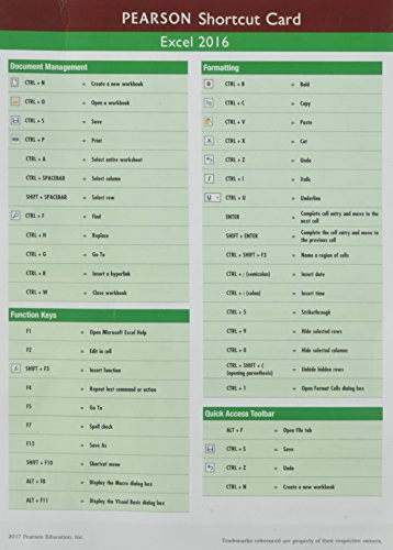 Book cover for Prentice Hall Shortcut Card Excel 2016