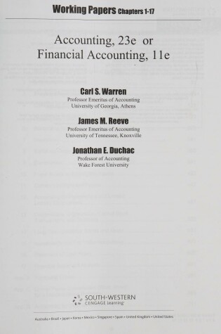 Cover of Working Papers, Chapters 1-17 for Warren/Reeve/Duchac S Accounting, 23rd and Financial Accounting, 11th