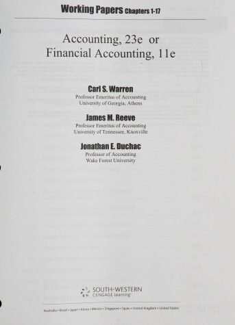 Book cover for Working Papers, Chapters 1-17 for Warren/Reeve/Duchac S Accounting, 23rd and Financial Accounting, 11th