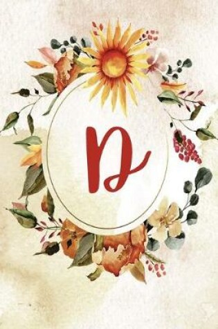 Cover of Notebook 6"x9", Letter D, Orange Green Floral Design