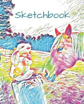 Book cover for Colorful Pastel Bunny Rabbit & Horse Lover Gift Sketchbook for Drawing Coloring or Writing Journal