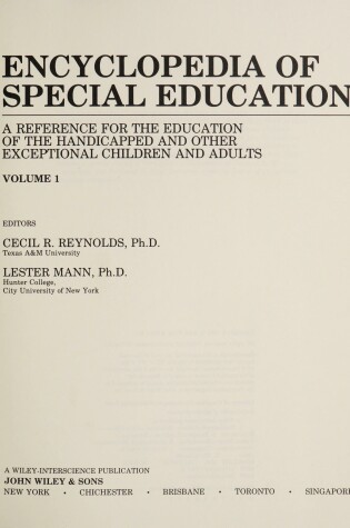 Cover of Special Education V1