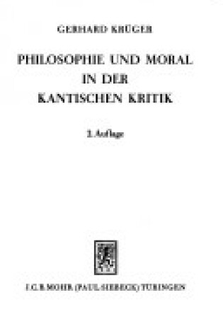 Cover of Philosophie Und Moral in Der Kantischen Kritik