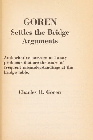 Cover of Goren Settles Brdg Arg