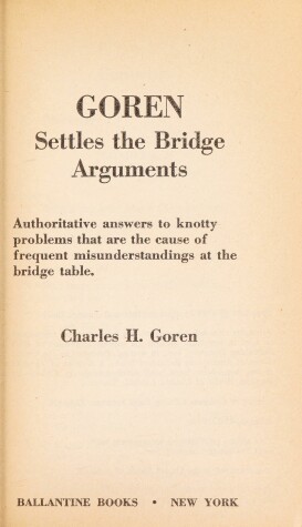 Book cover for Goren Settles Brdg Arg