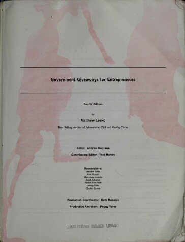 Cover of Government Giveaways for Entrepreneur