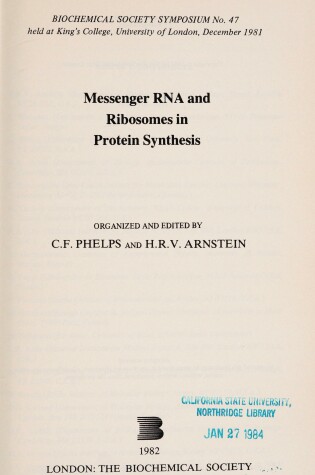 Cover of Messenger RNA and Ribosomes in Protein Synthesis