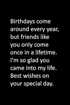 Book cover for Birthdays come around every year, but friends like you only come once in a lifetime. I'm so glad you came into my life. Best wishes on your special day.