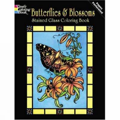 Book cover for Butterflies and Blossoms Stained Glass Coloring Book