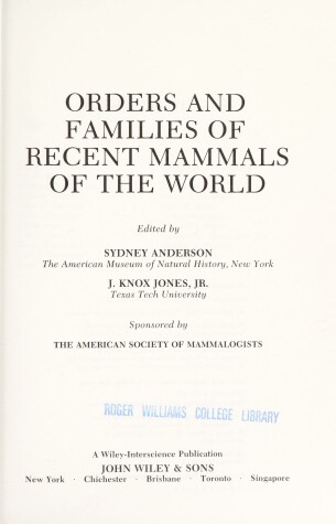 Cover of Orders and Families of Recent Mammals of the World