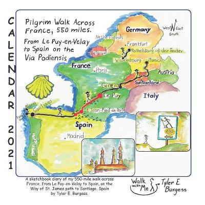 Book cover for Pilgrim Walk Across France, 550 miles. Calendar 2021