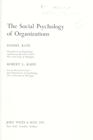 Cover of Social Psychology of Organizations