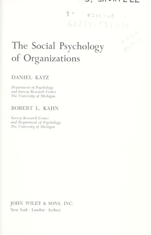 Book cover for Social Psychology of Organizations