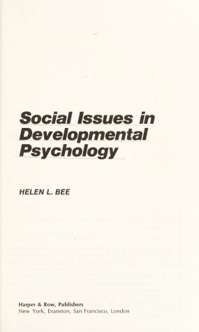Book cover for Social Issues in Developmental Psychology
