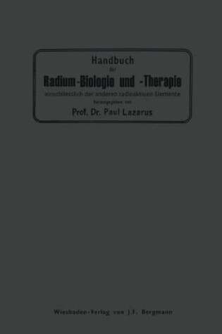 Cover of Handbuch der Radium-Biologie und Therapie