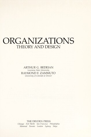 Cover of Bedeian Organizational Theory & Design 3e