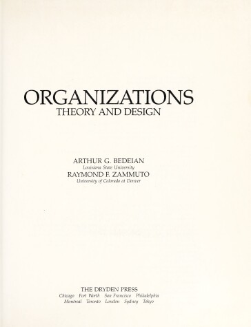 Book cover for Bedeian Organizational Theory & Design 3e