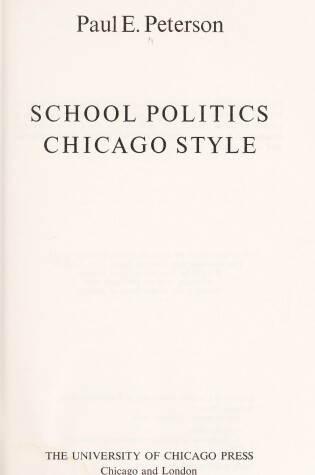 Cover of School Politics Chicago Style