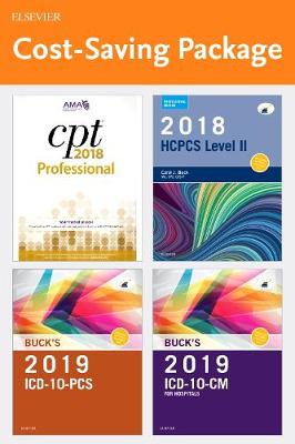 Cover of 2019 ICD-10-CM Hospital Edition, 2019 ICD-10-PCs Edition, 2018 HCPCS Professional Edition and AMA 2018 CPT Professional Edition Package
