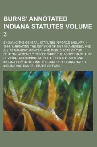 Cover of Burns' Annotated Indiana Statutes; Showing the General Statutes in Force January 1, 1914. Embracing the Revision of 1881 as Amended, and All Permanent, General and Public Acts of the General Assembly Passed Since the Adoption of Volume 3