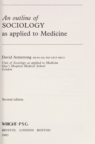 Cover of An Outline of Sociology as Applied to Medicine