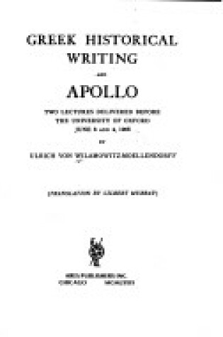 Cover of Greek Historical Writing and Apollo