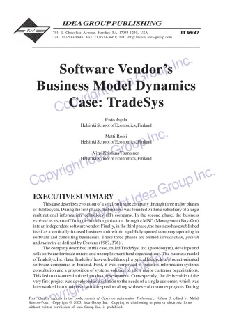 Book cover for Software Vendor's Business Model Dynamics Case