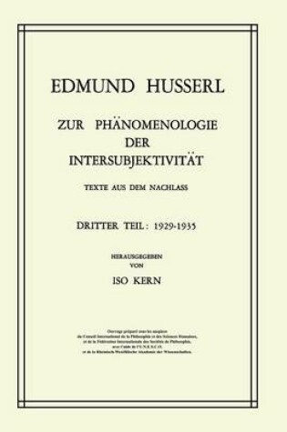 Cover of Zur Phanomenologie Der Intersubjektivitat