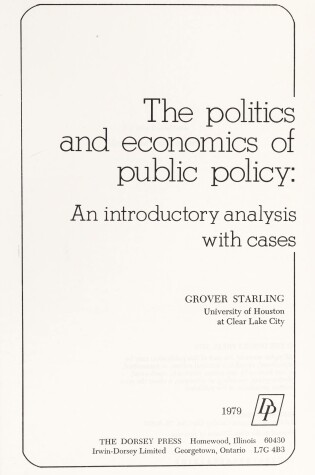 Cover of Politics and Economics of Public Policy