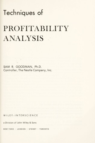 Cover of Techniques of Profitability Analysis