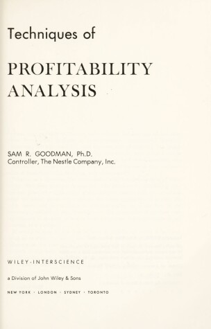 Book cover for Techniques of Profitability Analysis