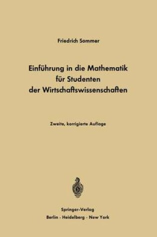 Cover of Einfuhrung in die Mathematik fur Studenten der Wirtschaftswissenschaften