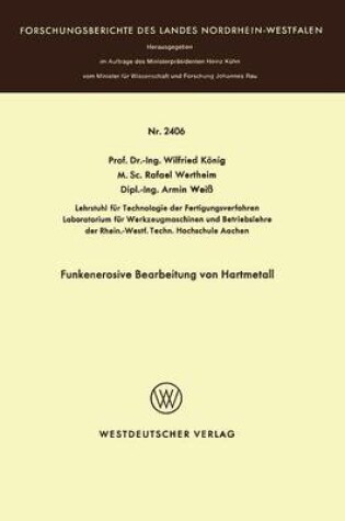 Cover of Funkenerosive Bearbeitung Von Hartmetall