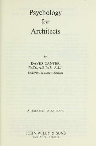 Cover of Canter: Psychology for *Architects*