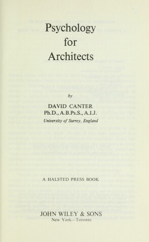 Book cover for Canter: Psychology for *Architects*