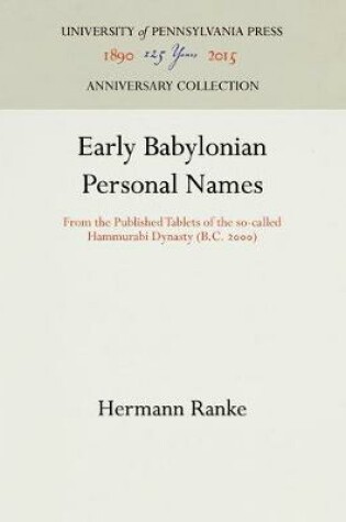 Cover of Early Babylonian Personal Names