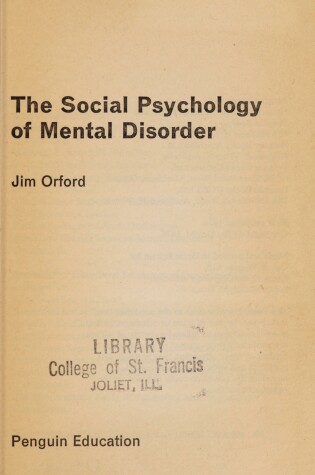 Cover of Social Psychology of Mental Disorder