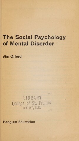 Book cover for Social Psychology of Mental Disorder