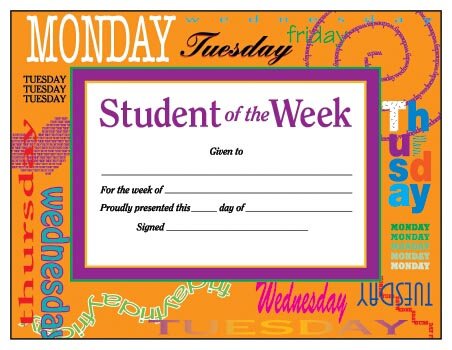 Cover of Student of the Week Award Certificate