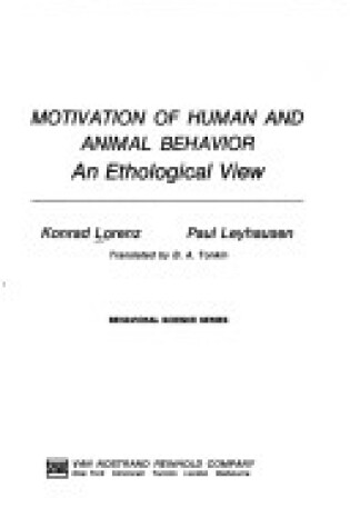 Cover of Motivation of Human and Animal Behaviour