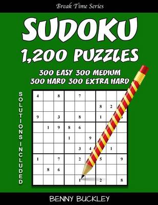 Book cover for Sudoku 1,200 Puzzles, 300 Easy, 300 Medium, 300 Hard and 300 Extra Hard. Solutions Included