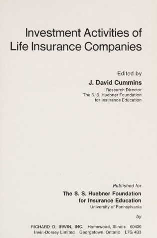 Cover of Investment Activities of Life Insurance Companies