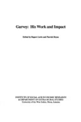 Cover of Garvey: His Work & Impact