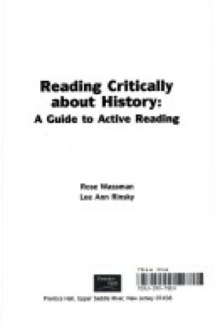 Cover of Reading Critically About History