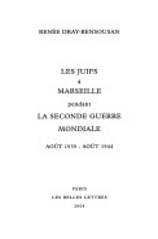 Cover of Les Juifs a Marseille Pendant La Seconde Guerre Mondiale