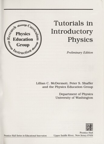 Book cover for Tutorials in Introductory Physics, Preliminary Edition