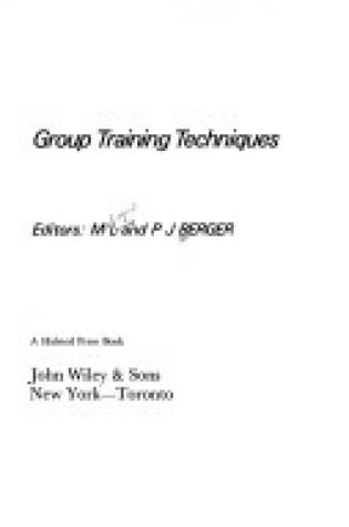 Cover of Berger: Group *Training* Techniques