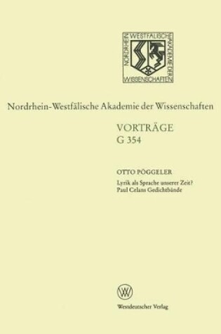 Cover of Lyrik ALS Sprache Unserer Zeit? Paul Celans Gedichtbande