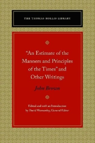 Cover of "An Estimate of the Manners and Principles of the Times" and Other Writings